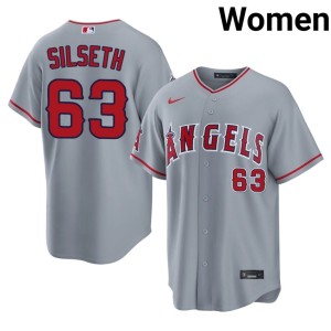 Chase Silseth California Angels Gray #63 Game Women's Jersey 143502-204