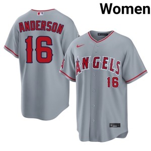 #16 Authentic Women's Gray Garret Anderson Los Angeles Jerseys 873812-165