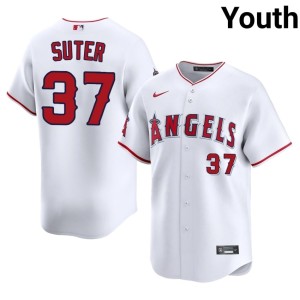 Youth White MLB #37 California Angels Brent Suter Jersey 568403-975