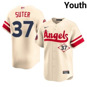 City Connect Brent Suter Los Angeles Angels #37 Youth MLB Cream Jerseys 245740-256