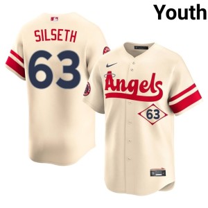 City Connect Cream Game Youth The Angelitos #63 Chase Silseth Jerseys 375790-117